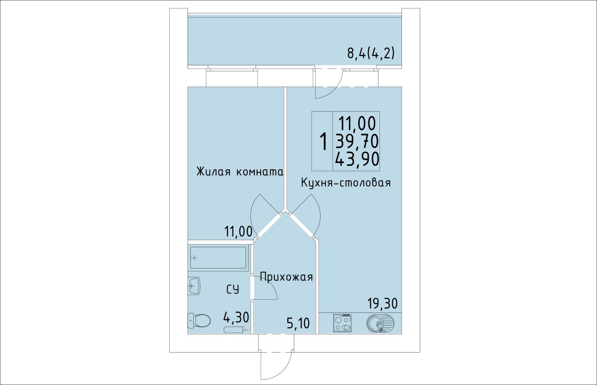 планировка квартиры 44 м2